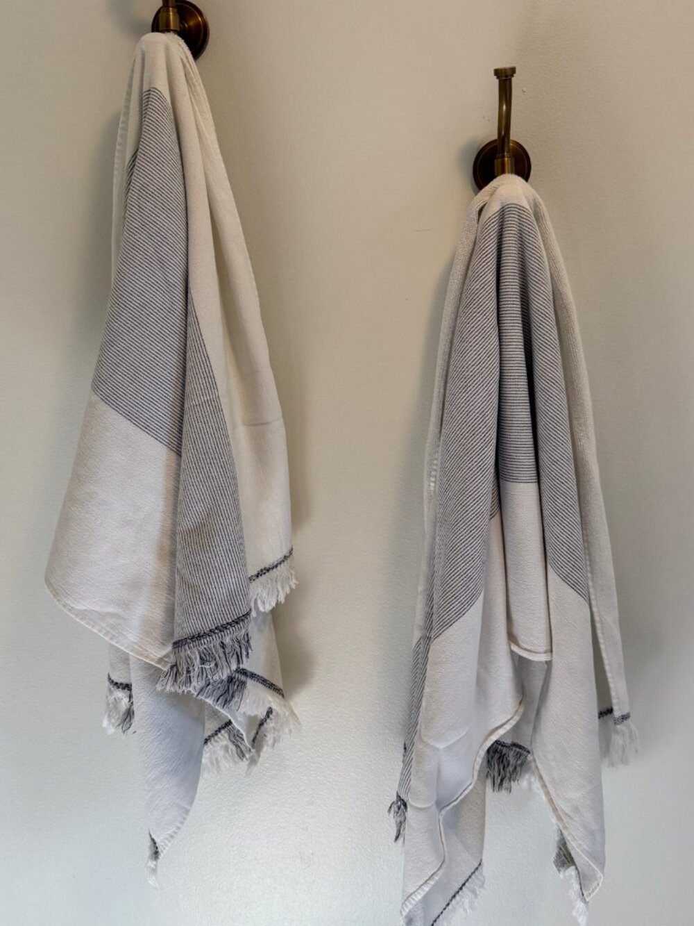 Hearth & Hand Microstripe Fringe Bath Towels Set of 2 Cream Gray Cotton